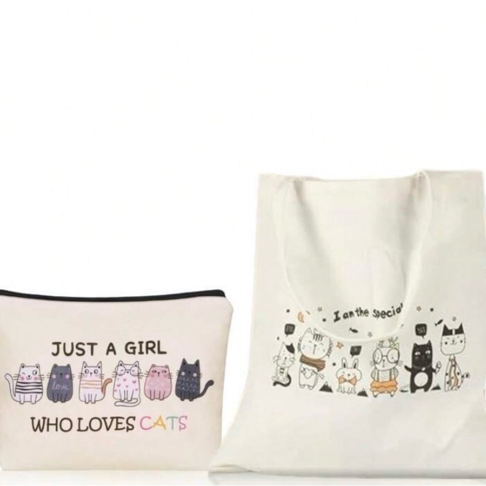 Cat Lover Tote and Pouch Set